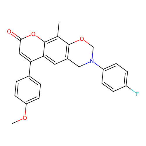 3-(4-fluorophenyl)-6-(4-methoxyphenyl)-10-methyl-3,4-dihydrochromeno[6,7-e][1,3]oxazin-8(2H)-one structure