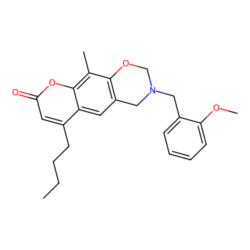 6-butyl-3-(2-methoxybenzyl)-10-methyl-3,4-dihydrochromeno[6,7-e][1,3]oxazin-8(2H)-one structure