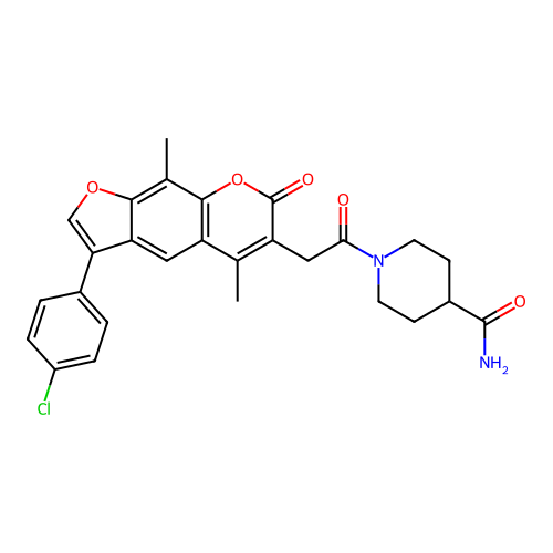 1-(2-(3-(4-chlorophenyl)-5,9-dimethyl-7-oxo-7H-furo[3,2-g]chromen-6-yl)acetyl)piperidine-4-carboxamide structure