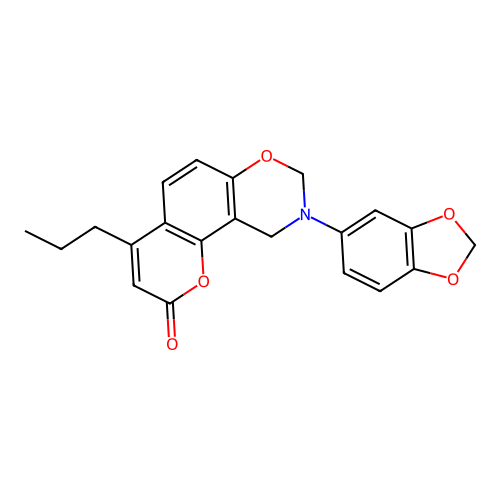 9-(benzo[d][1,3]dioxol-5-yl)-4-propyl-9,10-dihydrochromeno[8,7-e][1,3]oxazin-2(8H)-one structure