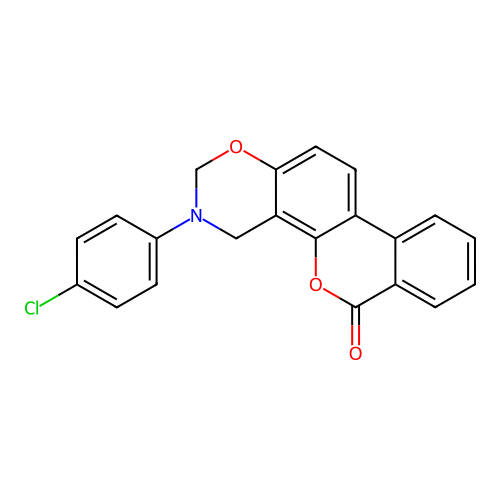 3-(4-chlorophenyl)-3,4-dihydrobenzo[3,4]chromeno[8,7-e][1,3]oxazin-6(2H)-one structure