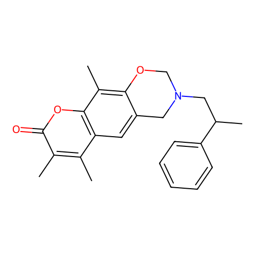 6,7,10-trimethyl-3-(2-phenylpropyl)-3,4-dihydrochromeno[6,7-e][1,3]oxazin-8(2H)-one structure