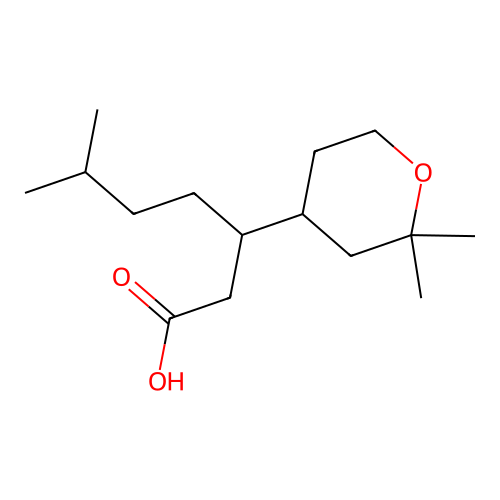 3-(2,2-dimethyltetrahydro-2H-pyran-4-yl)-6-methylheptanoic acid structure