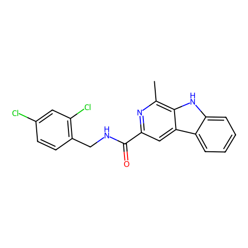 N-(2,4-dichlorobenzyl)-1-methyl-9H-beta-carboline-3-carboxamide structure