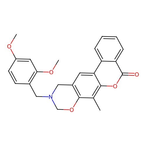 10-(2,4-dimethoxybenzyl)-7-methyl-10,11-dihydrobenzo[3,4]chromeno[6,7-e][1,3]oxazin-5(9H)-one structure