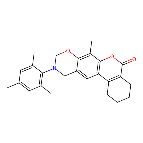 10-mesityl-7-methyl-1,2,3,4,10,11-hexahydrobenzo[3,4]chromeno[6,7-e][1,3]oxazin-5(9H)-one structure