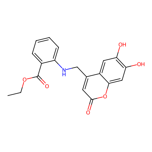 ethyl 2-{[(6,7-dihydroxy-2-oxo-2H-chromen-4-yl)methyl]amino}benzoate structure