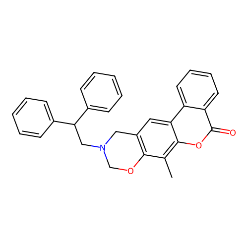 10-(2,2-diphenylethyl)-7-methyl-10,11-dihydrobenzo[3,4]chromeno[6,7-e][1,3]oxazin-5(9H)-one structure