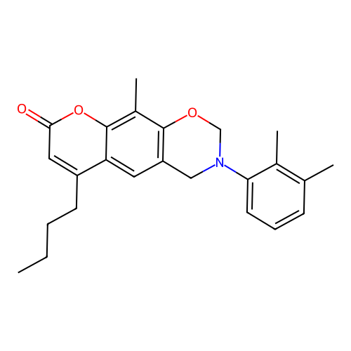 6-butyl-3-(2,3-dimethylphenyl)-10-methyl-3,4-dihydrochromeno[6,7-e][1,3]oxazin-8(2H)-one structure