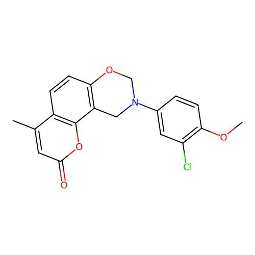 9-(3-chloro-4-methoxyphenyl)-4-methyl-9,10-dihydrochromeno[8,7-e][1,3]oxazin-2(8H)-one structure