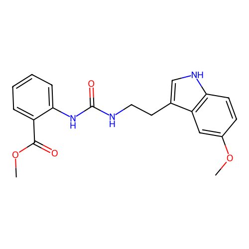 methyl 2-(3-(2-(5-methoxy-1H-indol-3-yl)ethyl)ureido)benzoate structure