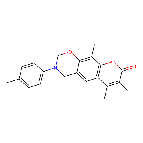 6,7,10-trimethyl-3-(p-tolyl)-3,4-dihydrochromeno[6,7-e][1,3]oxazin-8(2H)-one structure