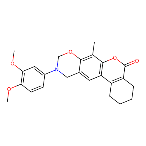 10-(3,4-dimethoxyphenyl)-7-methyl-1,2,3,4,10,11-hexahydrobenzo[3,4]chromeno[6,7-e][1,3]oxazin-5(9H)-one structure