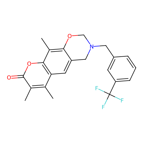6,7,10-trimethyl-3-(3-(trifluoromethyl)benzyl)-3,4-dihydrochromeno[6,7-e][1,3]oxazin-8(2H)-one structure
