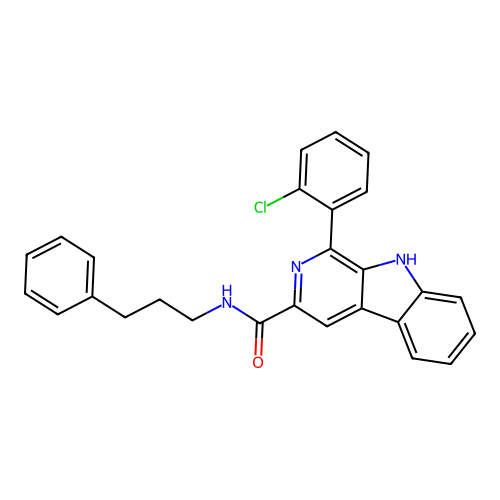 1-(2-chlorophenyl)-N-(3-phenylpropyl)-9H-pyrido[3,4-b]indole-3-carboxamide structure