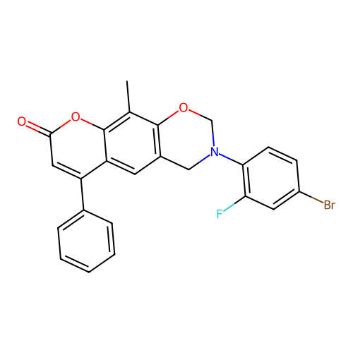 3-(4-bromo-2-fluorophenyl)-10-methyl-6-phenyl-3,4-dihydrochromeno[6,7-e][1,3]oxazin-8(2H)-one structure