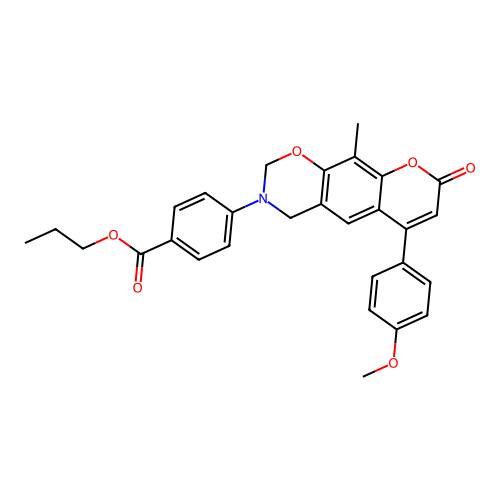 propyl 4-(6-(4-methoxyphenyl)-10-methyl-8-oxochromeno[6,7-e][1,3]oxazin-3(2H,4H,8H)-yl)benzoate structure