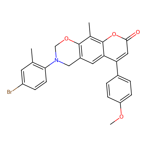 3-(4-bromo-2-methylphenyl)-6-(4-methoxyphenyl)-10-methyl-3,4-dihydrochromeno[6,7-e][1,3]oxazin-8(2H)-one structure