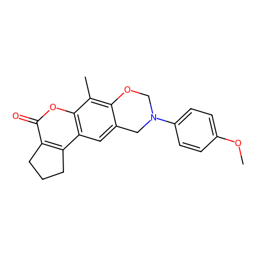 9-(4-methoxyphenyl)-6-methyl-2,3,9,10-tetrahydro-1H-cyclopenta[3,4]chromeno[6,7-e][1,3]oxazin-4(8H)-one structure