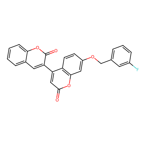 7'-((3-fluorobenzyl)oxy)-2H,2'H-[3,4'-bichromene]-2,2'-dione structure