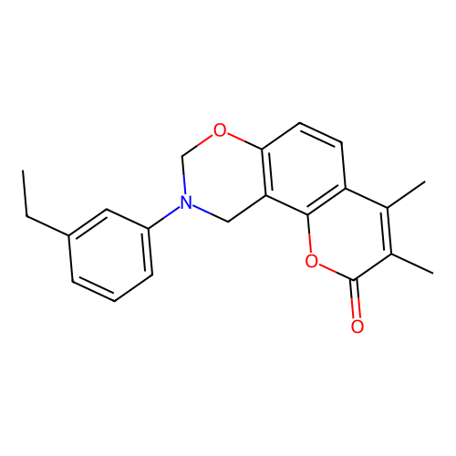 9-(3-ethylphenyl)-3,4-dimethyl-9,10-dihydrochromeno[8,7-e][1,3]oxazin-2(8H)-one structure