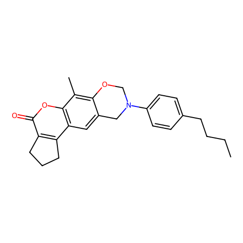 9-(4-butylphenyl)-6-methyl-2,3,9,10-tetrahydro-1H-cyclopenta[3,4]chromeno[6,7-e][1,3]oxazin-4(8H)-one structure