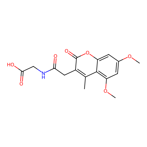 2-(2-(5,7-dimethoxy-4-methyl-2-oxo-2H-chromen-3-yl)acetamido)acetic acid structure