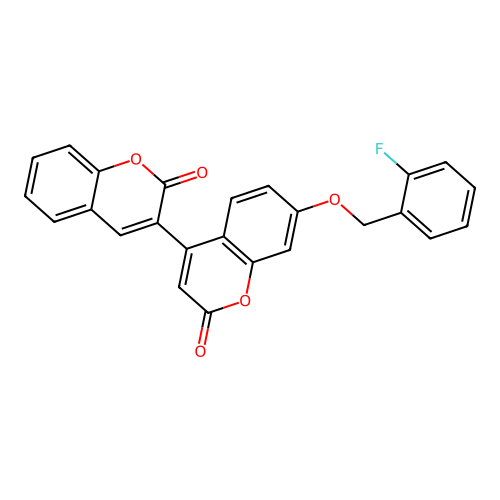 7'-((2-fluorobenzyl)oxy)-2H,2'H-[3,4'-bichromene]-2,2'-dione structure