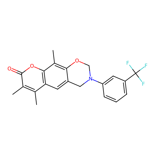 6,7,10-trimethyl-3-(3-(trifluoromethyl)phenyl)-3,4-dihydrochromeno[6,7-e][1,3]oxazin-8(2H)-one structure