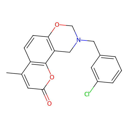 9-(3-chlorobenzyl)-4-methyl-9,10-dihydrochromeno[8,7-e][1,3]oxazin-2(8H)-one structure