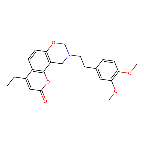 9-(3,4-dimethoxyphenethyl)-4-ethyl-9,10-dihydrochromeno[8,7-e][1,3]oxazin-2(8H)-one structure