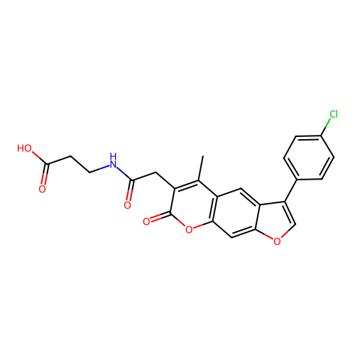 3-(2-(3-(4-chlorophenyl)-5-methyl-7-oxo-7H-furo[3,2-g]chromen-6-yl)acetamido)propanoic acid structure