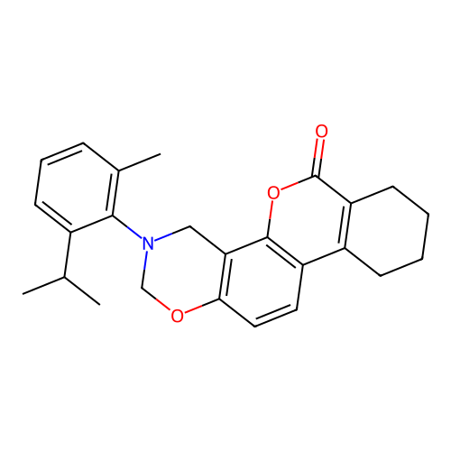3-(2-isopropyl-6-methylphenyl)-3,4,7,8,9,10-hexahydrobenzo[3,4]chromeno[8,7-e][1,3]oxazin-6(2H)-one structure