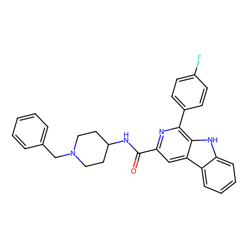 N-(1-benzylpiperidin-4-yl)-1-(4-fluorophenyl)-9H-pyrido[3,4-b]indole-3-carboxamide structure