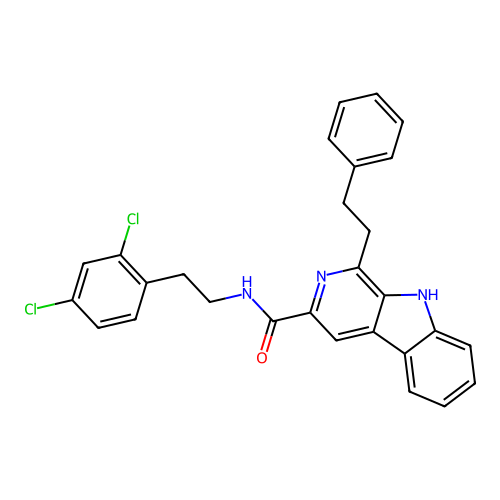N-(2,4-dichlorophenethyl)-1-phenethyl-9H-pyrido[3,4-b]indole-3-carboxamide structure
