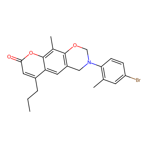 3-(4-bromo-2-methylphenyl)-10-methyl-6-propyl-3,4-dihydrochromeno[6,7-e][1,3]oxazin-8(2H)-one structure