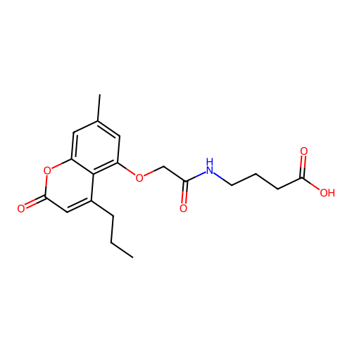 4-({[(7-methyl-2-oxo-4-propyl-2H-chromen-5-yl)oxy]acetyl}amino)butanoic acid structure