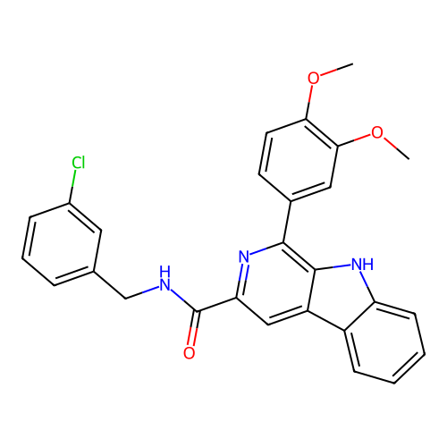 N-(3-chlorobenzyl)-1-(3,4-dimethoxyphenyl)-9H-beta-carboline-3-carboxamide structure
