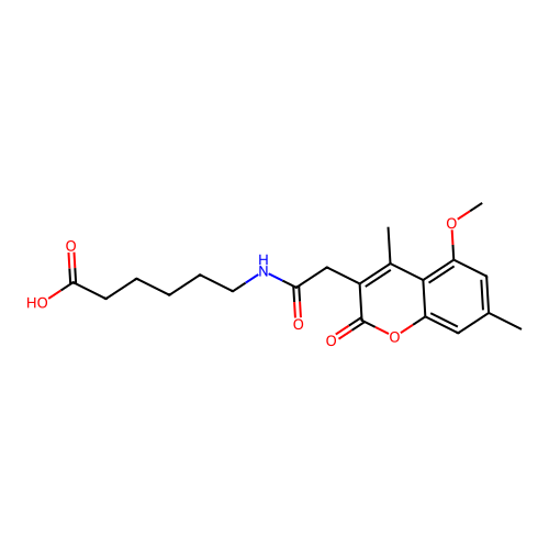 6-(2-(5-methoxy-4,7-dimethyl-2-oxo-2H-chromen-3-yl)acetamido)hexanoic acid structure