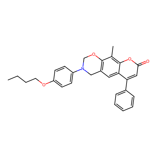 3-(4-butoxyphenyl)-10-methyl-6-phenyl-3,4-dihydrochromeno[6,7-e][1,3]oxazin-8(2H)-one structure