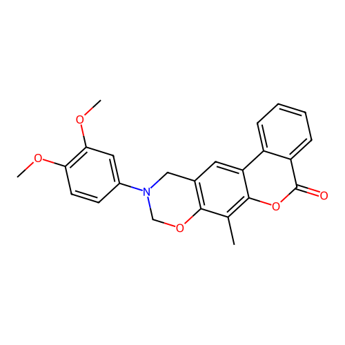 10-(3,4-dimethoxyphenyl)-7-methyl-10,11-dihydrobenzo[3,4]chromeno[6,7-e][1,3]oxazin-5(9H)-one structure