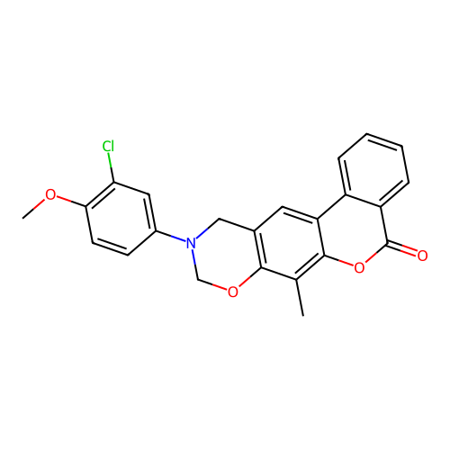 10-(3-chloro-4-methoxyphenyl)-7-methyl-10,11-dihydrobenzo[3,4]chromeno[6,7-e][1,3]oxazin-5(9H)-one structure