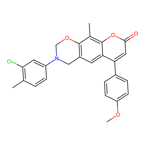 3-(3-chloro-4-methylphenyl)-6-(4-methoxyphenyl)-10-methyl-3,4-dihydrochromeno[6,7-e][1,3]oxazin-8(2H)-one structure