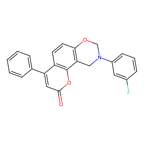 9-(3-fluorophenyl)-4-phenyl-9,10-dihydrochromeno[8,7-e][1,3]oxazin-2(8H)-one structure
