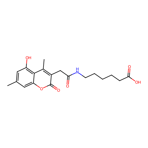 6-{[(5-hydroxy-4,7-dimethyl-2-oxo-2H-chromen-3-yl)acetyl]amino}hexanoic acid structure