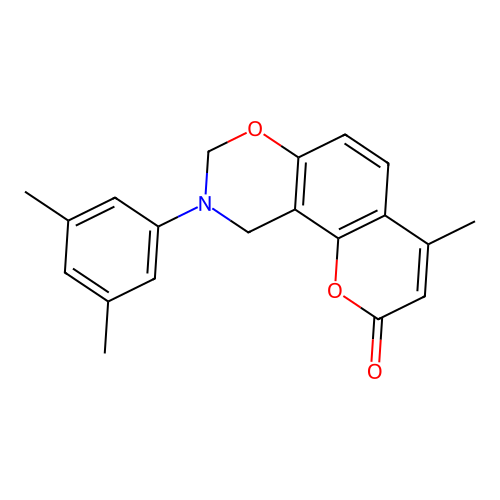 9-(3,5-dimethylphenyl)-4-methyl-9,10-dihydrochromeno[8,7-e][1,3]oxazin-2(8H)-one structure
