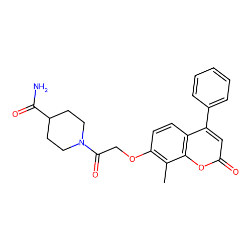 1-(2-((8-methyl-2-oxo-4-phenyl-2H-chromen-7-yl)oxy)acetyl)piperidine-4-carboxamide structure