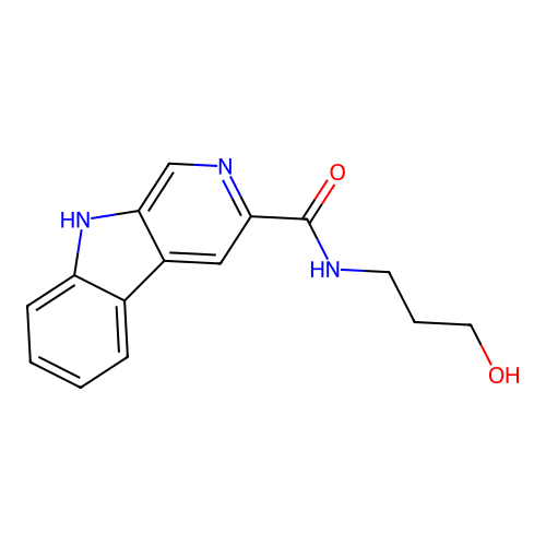 N-(3-hydroxypropyl)-9H-pyrido[3,4-b]indole-3-carboxamide structure