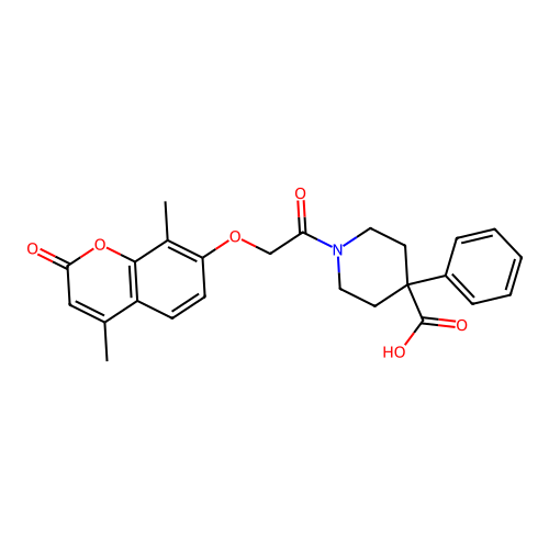 1-(2-((4,8-dimethyl-2-oxo-2H-chromen-7-yl)oxy)acetyl)-4-phenylpiperidine-4-carboxylic acid structure
