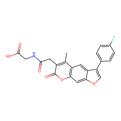 N-{[3-(4-fluorophenyl)-5-methyl-7-oxo-7H-furo[3,2-g]chromen-6-yl]acetyl}glycine structure